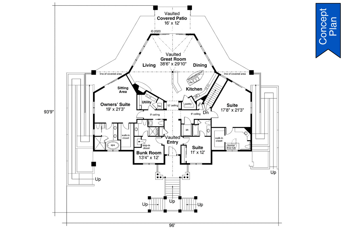 Contemporary Southwest Level One of Plan 78418