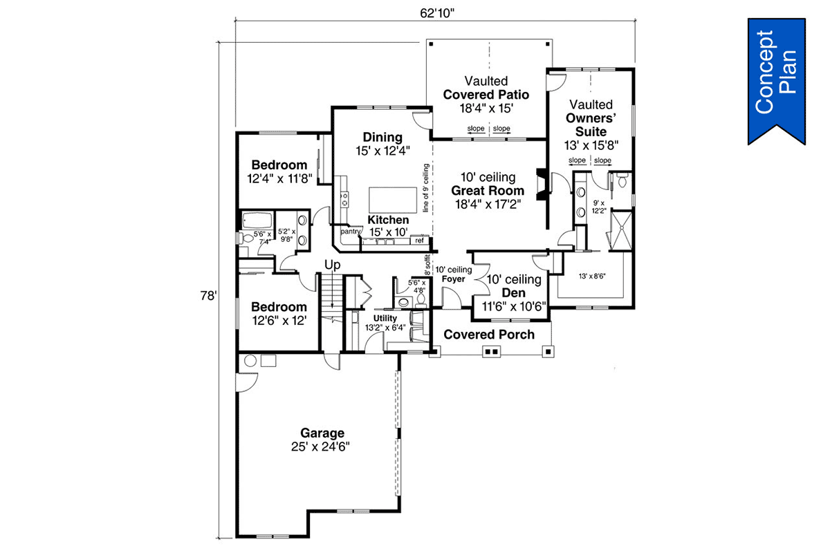 Country Craftsman Ranch Level One of Plan 78420