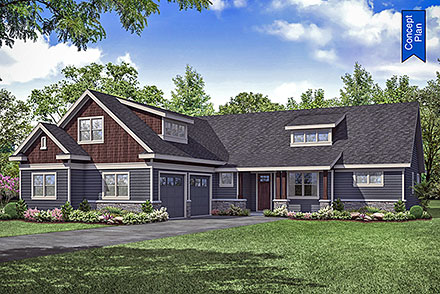 Country Craftsman Ranch Elevation of Plan 78420
