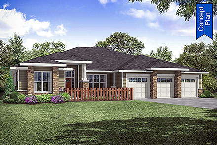 Prairie Style Traditional Elevation of Plan 78421