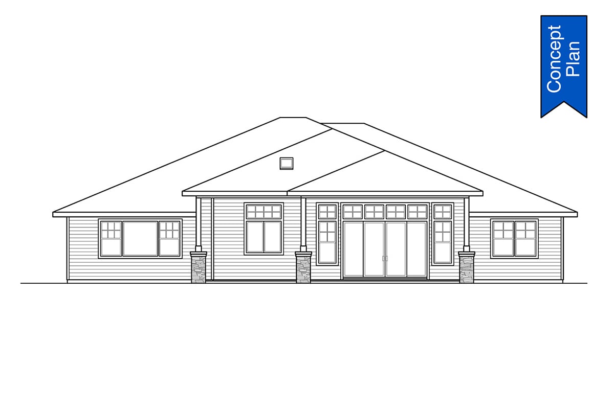 Prairie Style Traditional Rear Elevation of Plan 78421