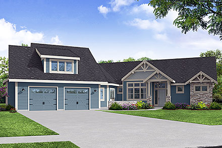Country Craftsman Ranch Elevation of Plan 78435
