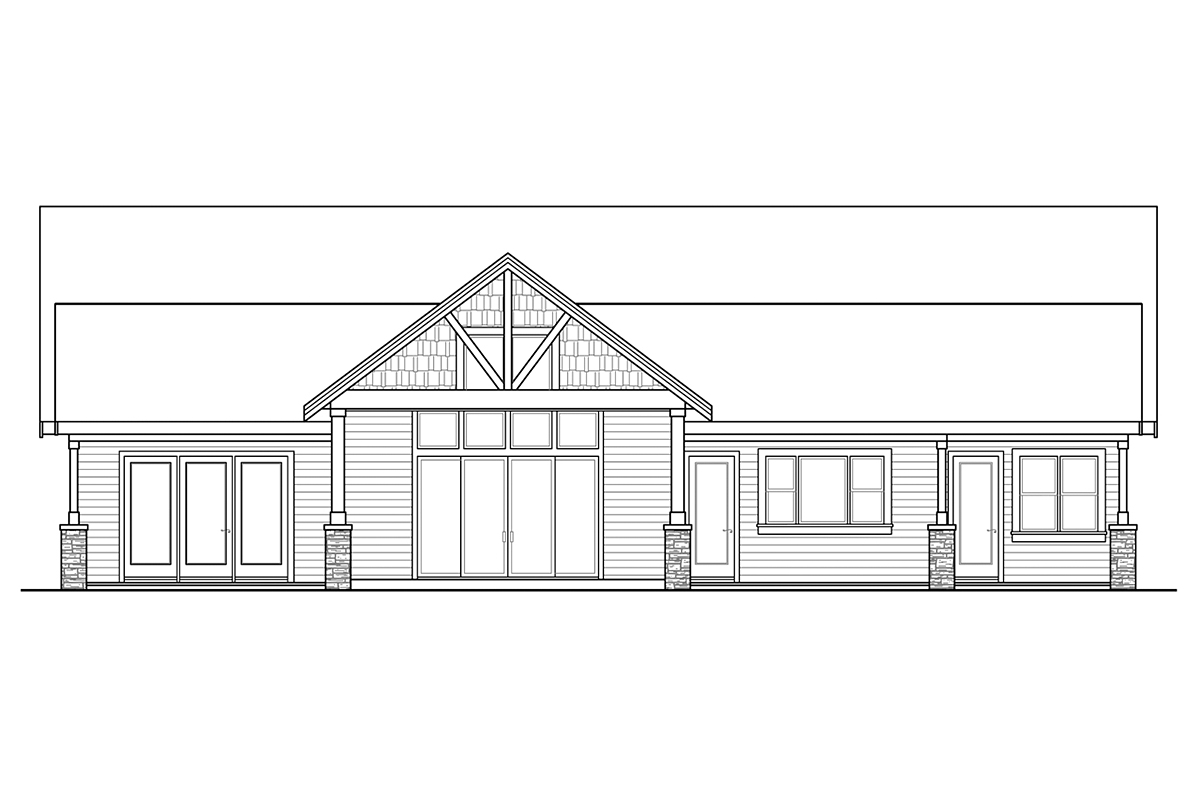 Country Craftsman Ranch Rear Elevation of Plan 78435