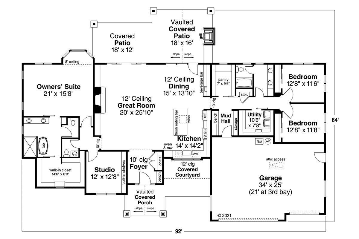 Contemporary Craftsman Ranch Level One of Plan 78437