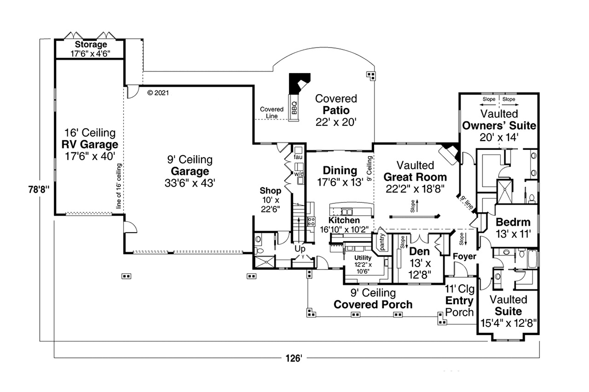 Craftsman Prairie Style Ranch Level One of Plan 78439