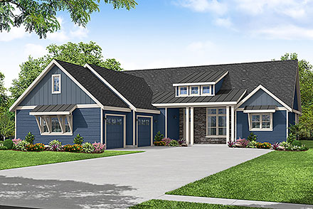 Contemporary Country Craftsman Elevation of Plan 78440
