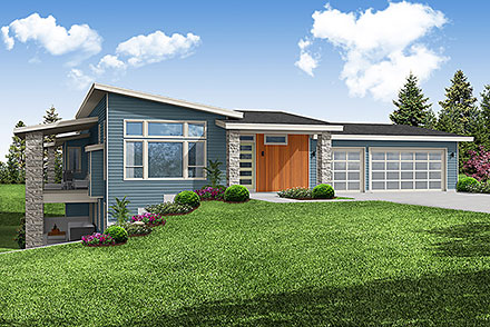 Contemporary Modern Ranch Elevation of Plan 78445