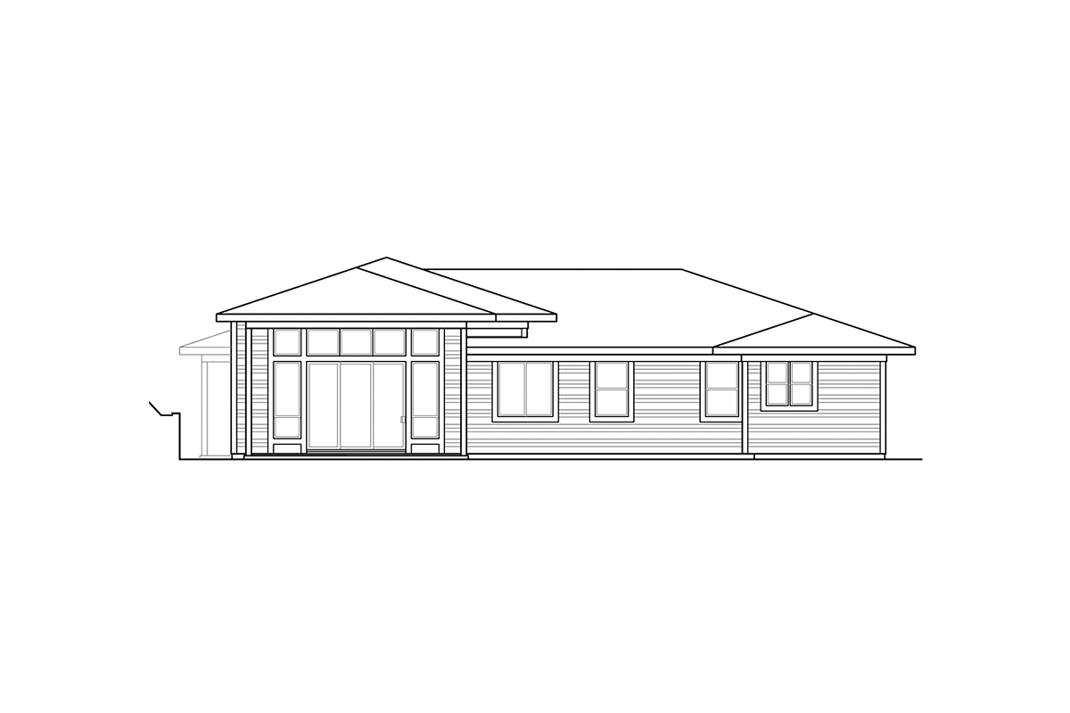 Contemporary Craftsman Prairie Style Rear Elevation of Plan 78454