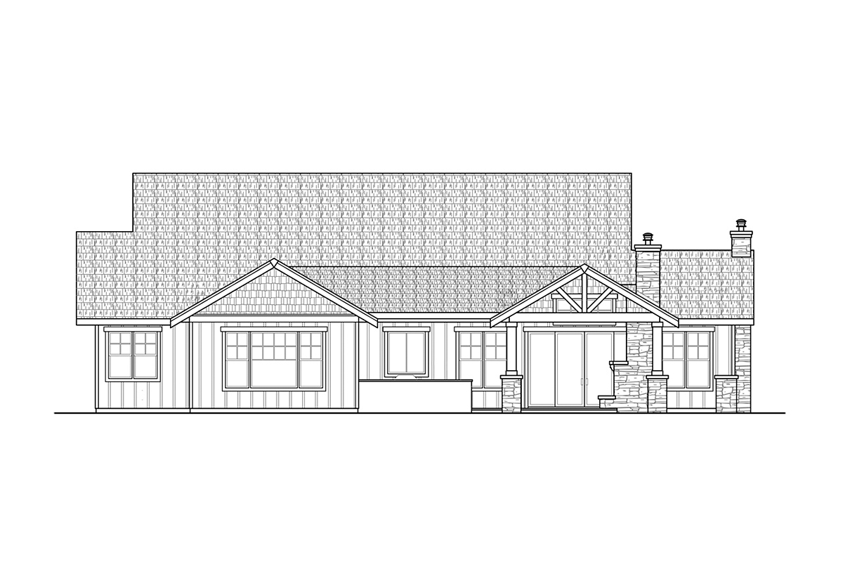 Cottage, Craftsman Plan with 2426 Sq. Ft., 2 Bedrooms, 2 Bathrooms, 2 Car Garage Rear Elevation