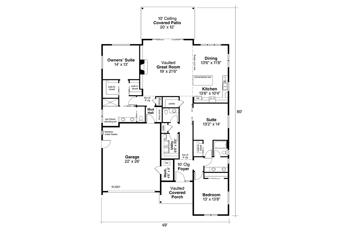 Contemporary Ranch Level One of Plan 78458