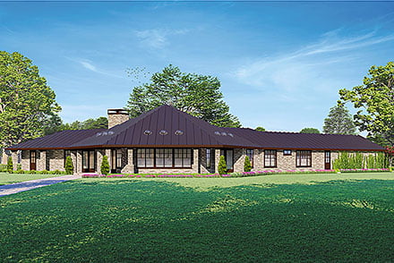 Craftsman Prairie Style Southwest Elevation of Plan 78463