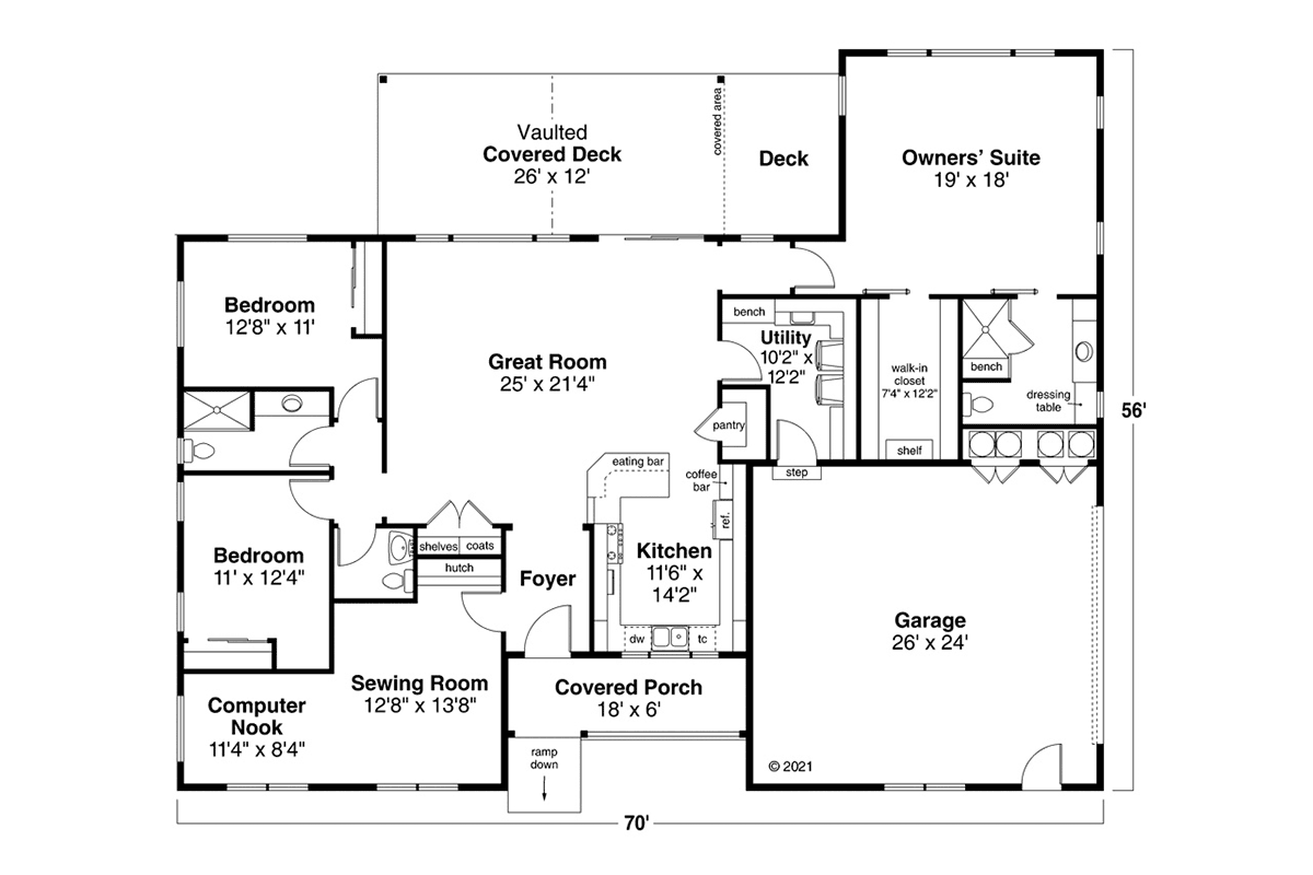 Country Prairie Style Ranch Level One of Plan 78470