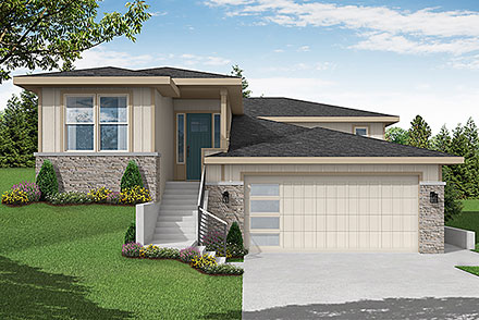 Contemporary Craftsman Prairie Style Elevation of Plan 78482