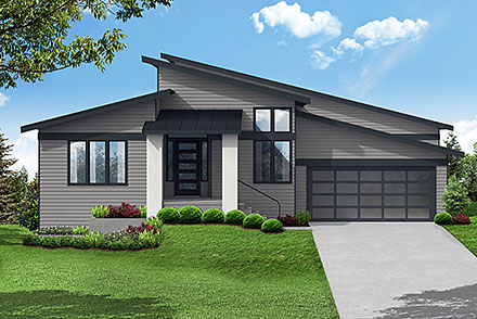 Contemporary, Modern House Plan 78489 with 3 Beds, 3 Baths, 2 Car Garage