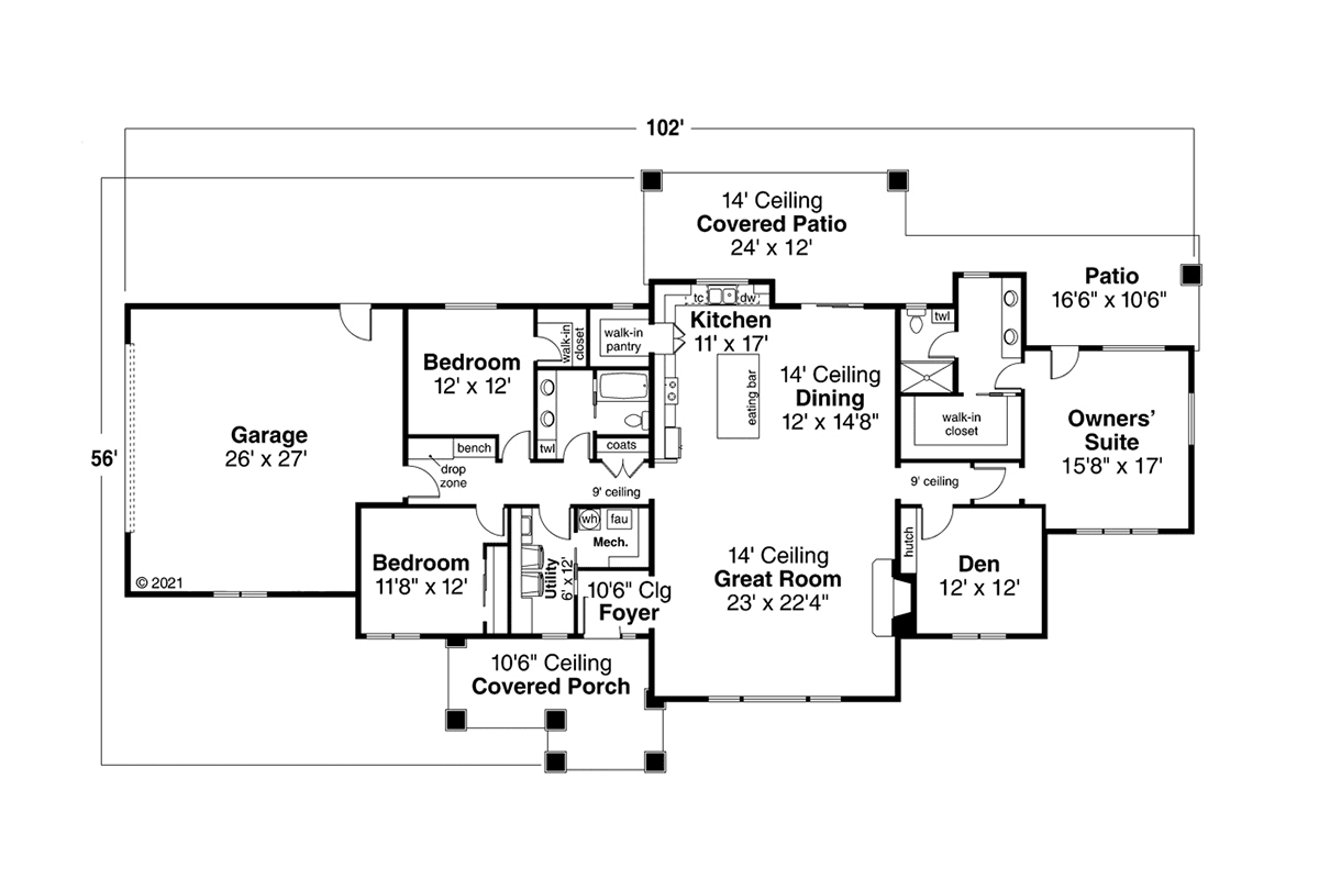 Contemporary Prairie Style Level One of Plan 78491