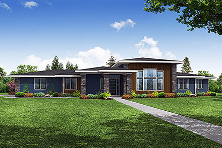 Contemporary Prairie Style Elevation of Plan 78491