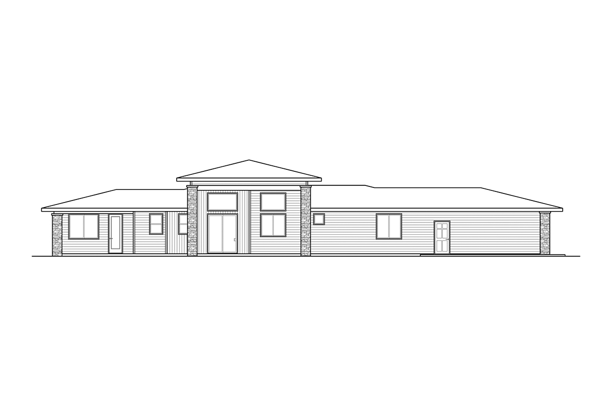 Contemporary Prairie Style Rear Elevation of Plan 78491