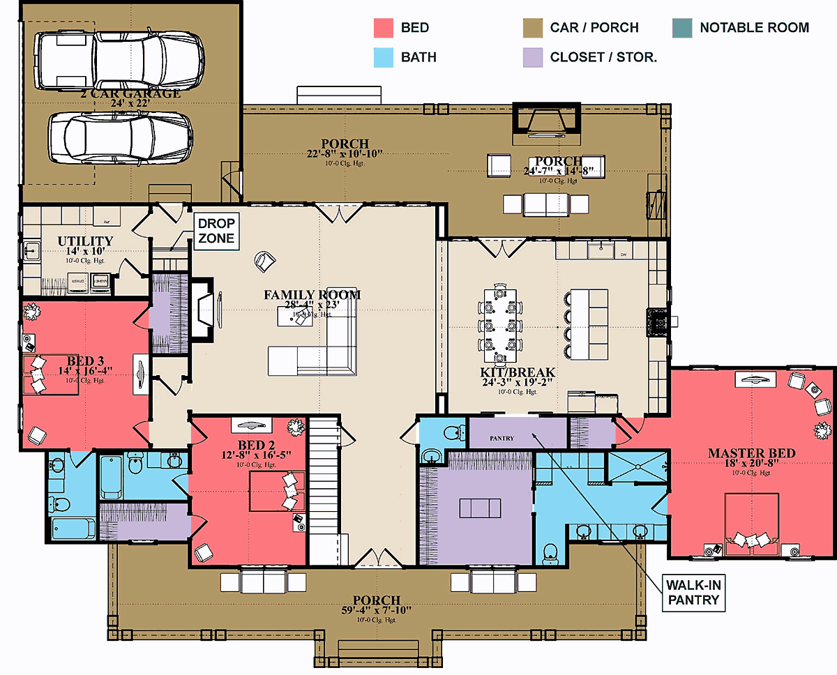 Country Farmhouse Traditional Level One of Plan 78511