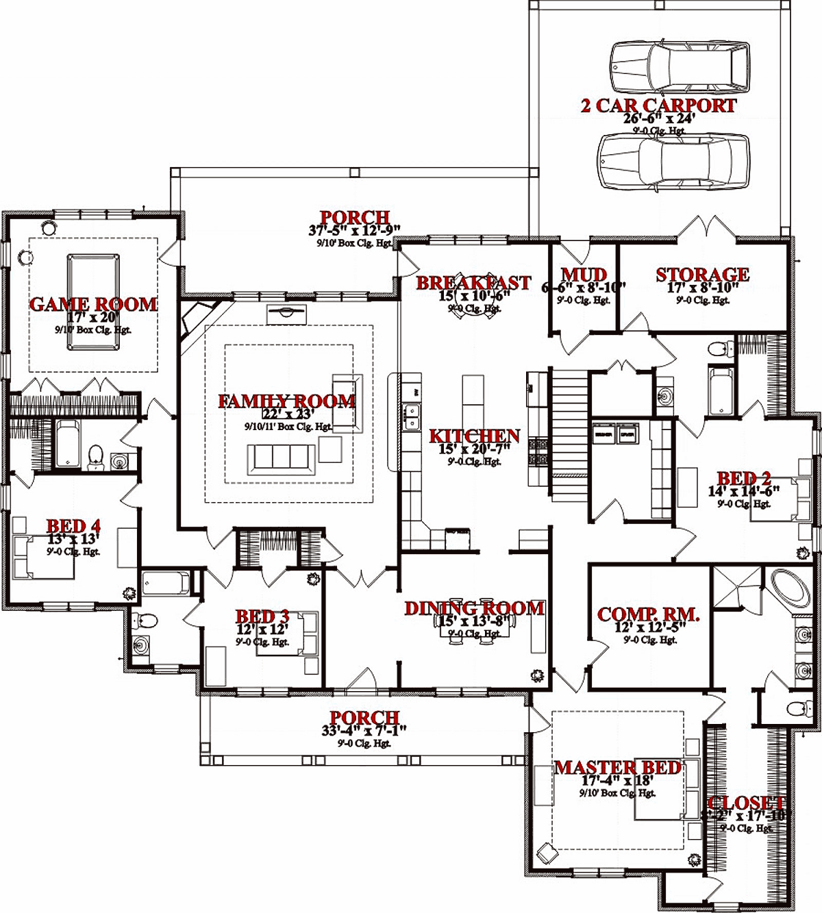 Country Farmhouse Traditional Level One of Plan 78525