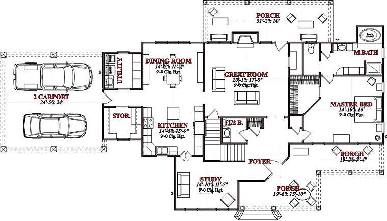 Country Farmhouse Traditional Level One of Plan 78622