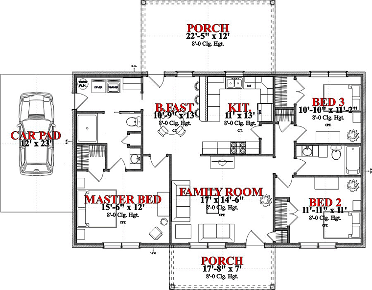 Ranch Traditional Level One of Plan 78626