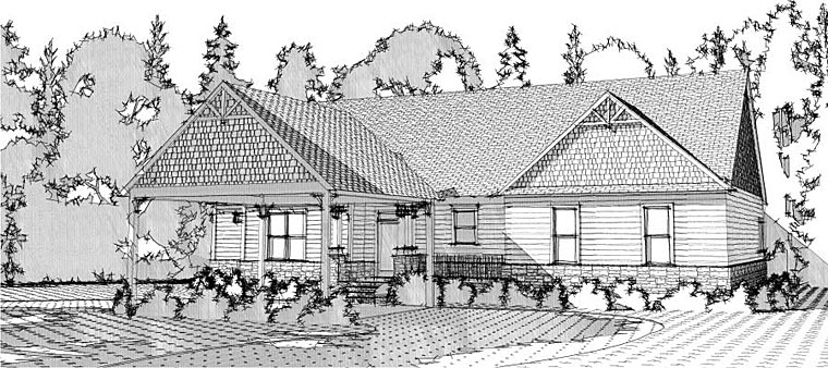 Cottage Country Craftsman Rear Elevation of Plan 78648