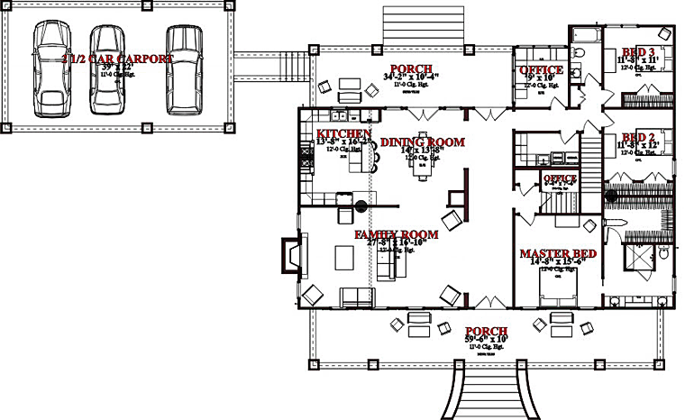Colonial Craftsman Southern Level One of Plan 78651