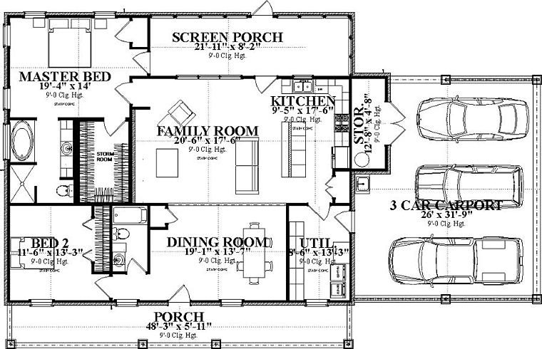 Colonial Country Ranch Level One of Plan 78655