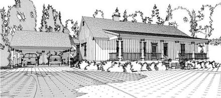 Country Ranch Southern Elevation of Plan 78657