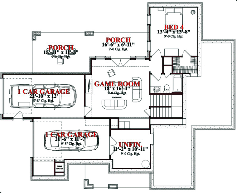 Craftsman Lower Level of Plan 78795