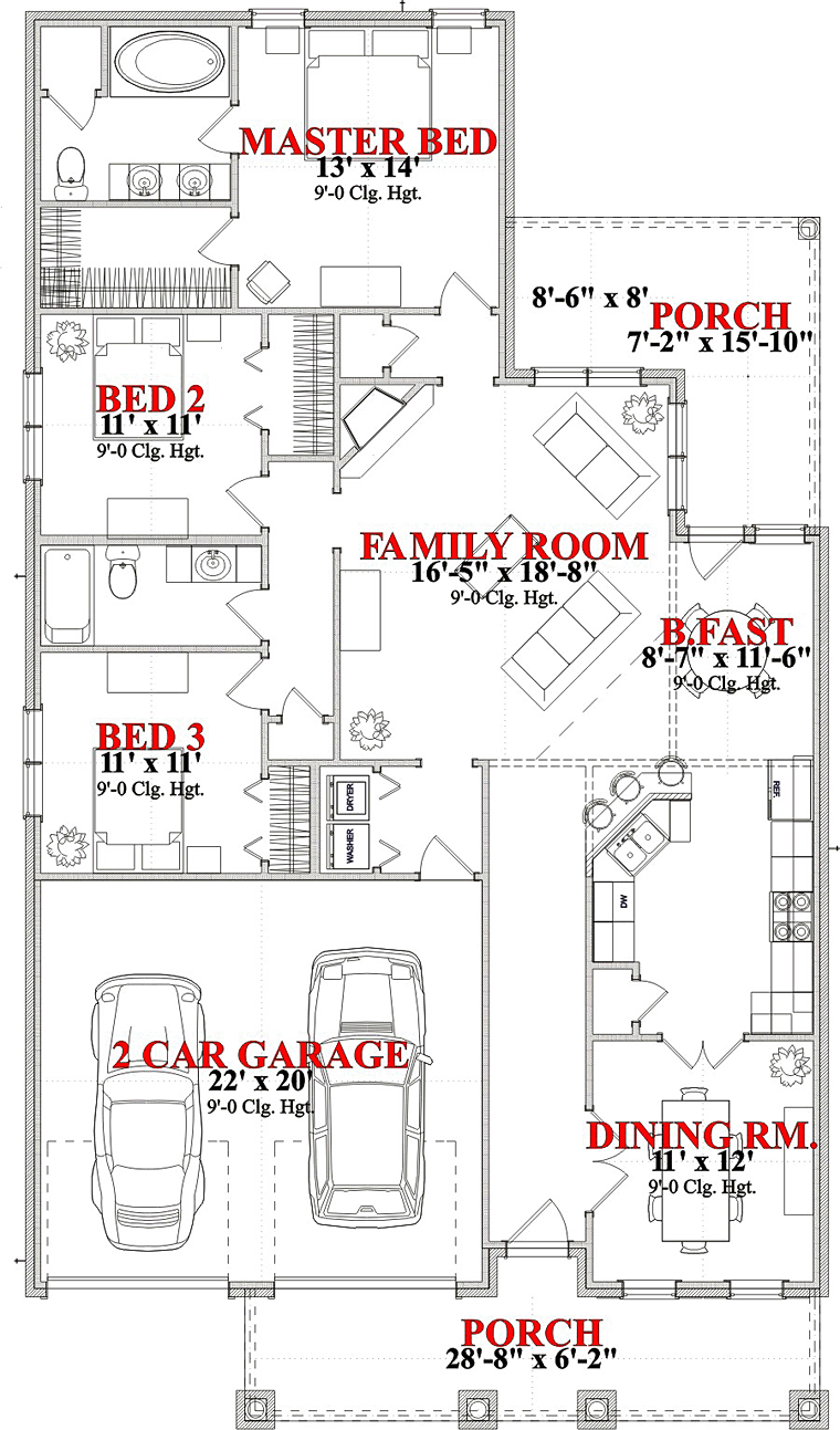 Cottage Traditional Level One of Plan 78867