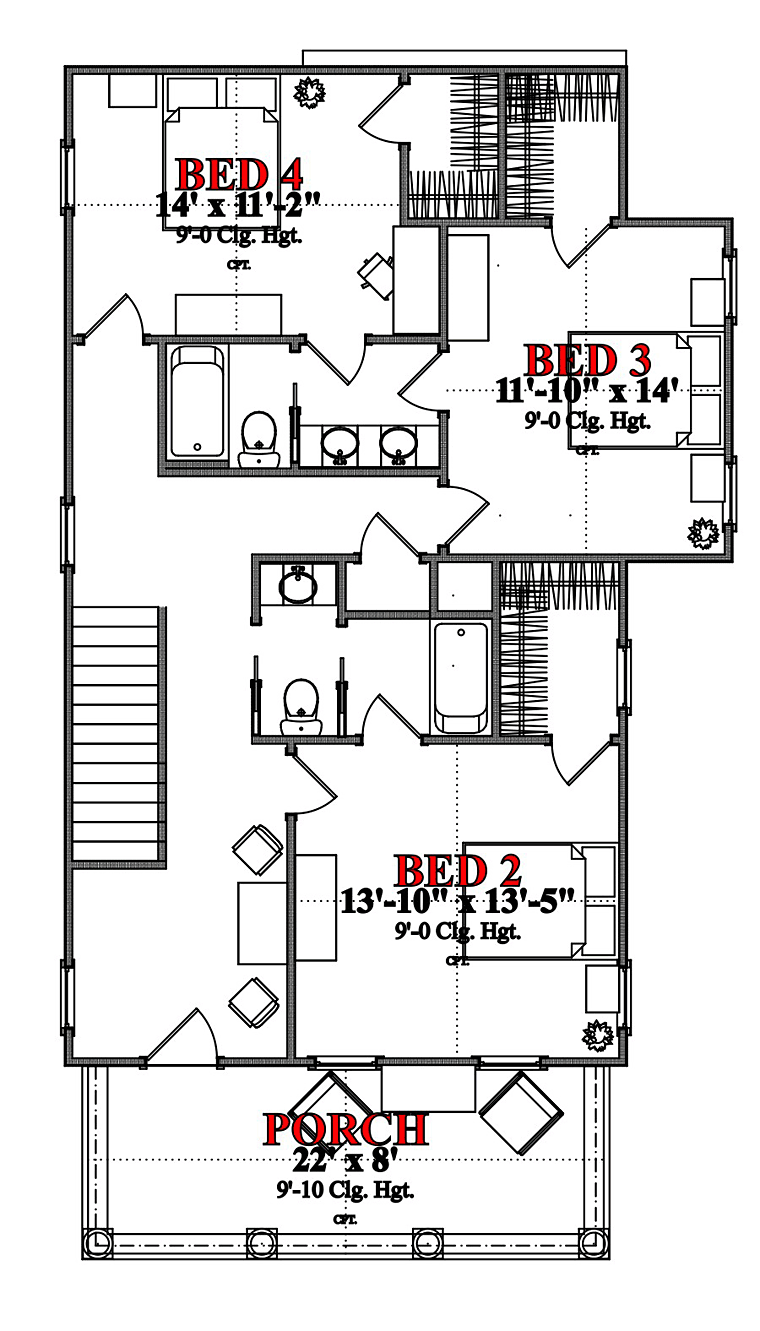 Colonial Historic Southern Level Two of Plan 78888