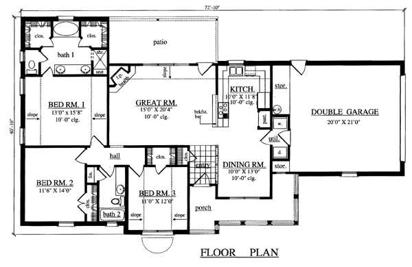 One-Story Ranch Traditional Level One of Plan 79004