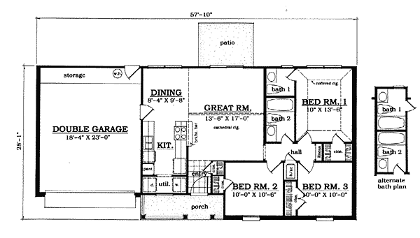 One-Story Ranch Level One of Plan 79017