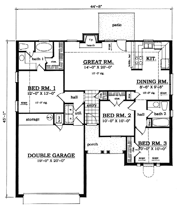 European One-Story Traditional Level One of Plan 79018