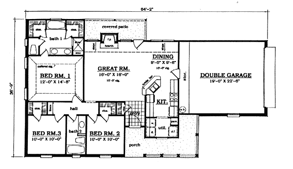 One-Story Ranch Level One of Plan 79019