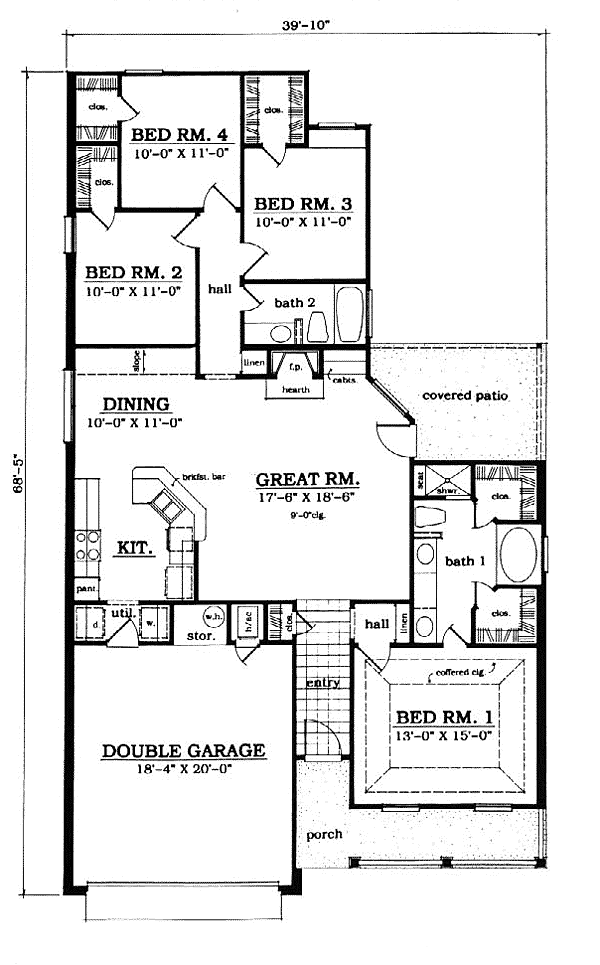 Country One-Story Traditional Level One of Plan 79030