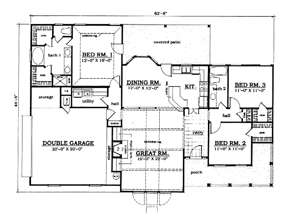 Country One-Story Traditional Level One of Plan 79031