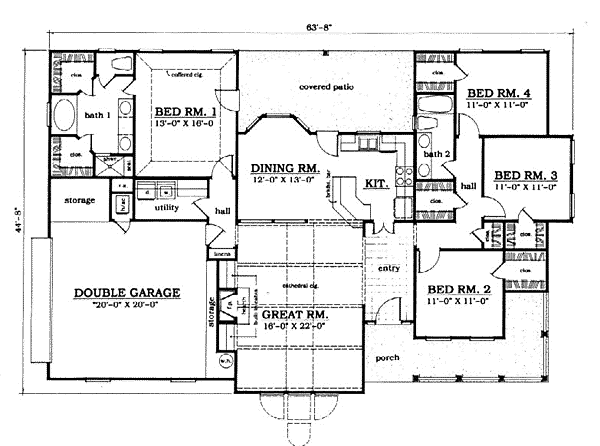 One-Story Traditional Level One of Plan 79039