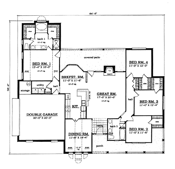 Country One-Story Level One of Plan 79044