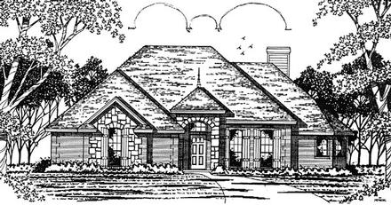 European One-Story Elevation of Plan 79045
