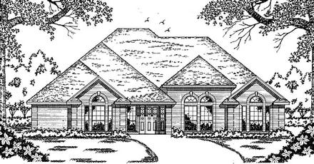 European One-Story Elevation of Plan 79046