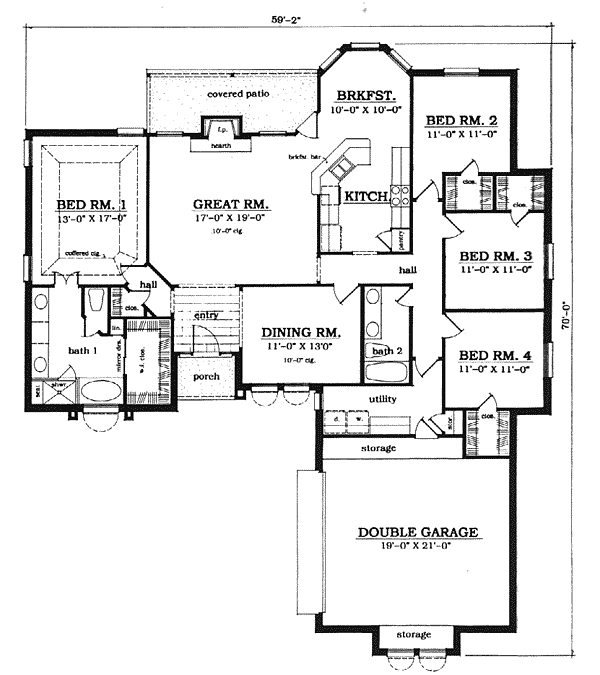 European One-Story Level One of Plan 79047