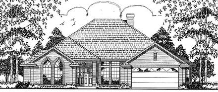 European One-Story Elevation of Plan 79048