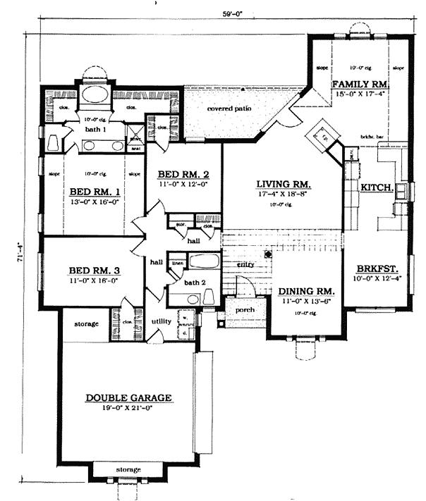 European One-Story Level One of Plan 79049