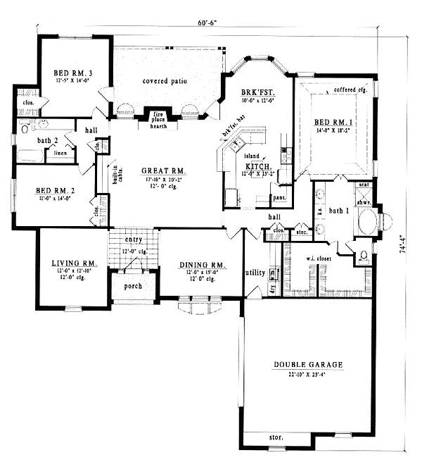 European One-Story Tudor Level One of Plan 79076