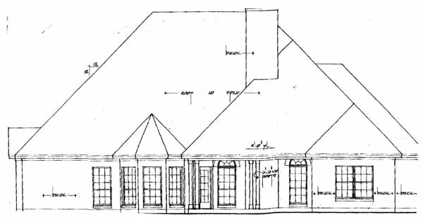 European One-Story Tudor Rear Elevation of Plan 79076