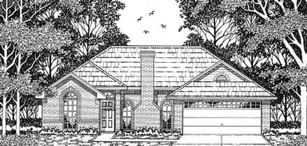 European One-Story Elevation of Plan 79090