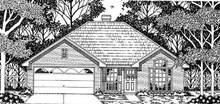 European One-Story Elevation of Plan 79091