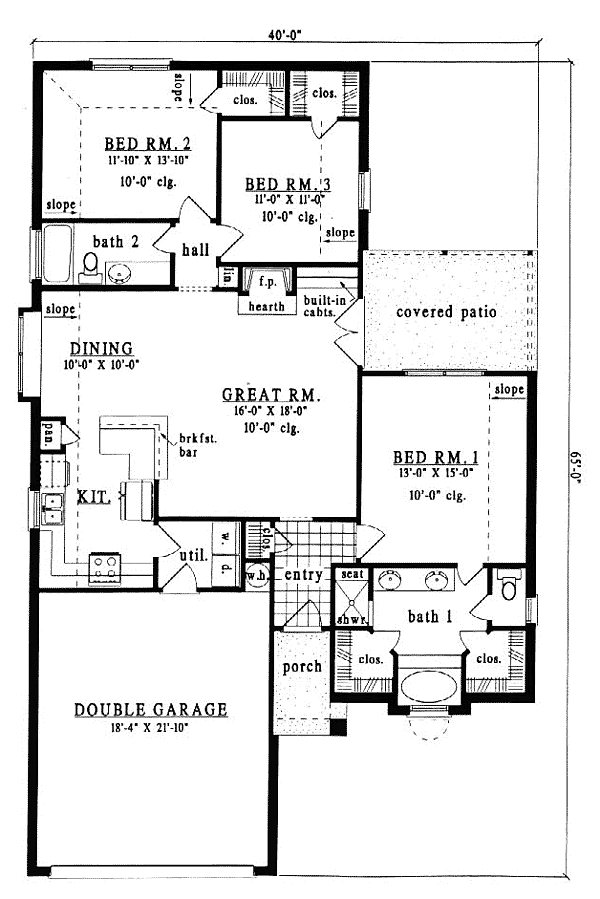 European Narrow Lot One-Story Level One of Plan 79105